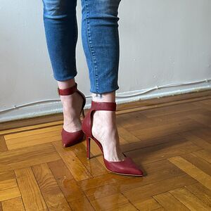 Aldo Astfeld Dark Red Buckle Ankle Strap Leather Heels Size 11